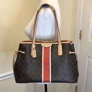 COACH Black Jacquard Signature C Red Racing Stripe Bucket Shoulder Bag
